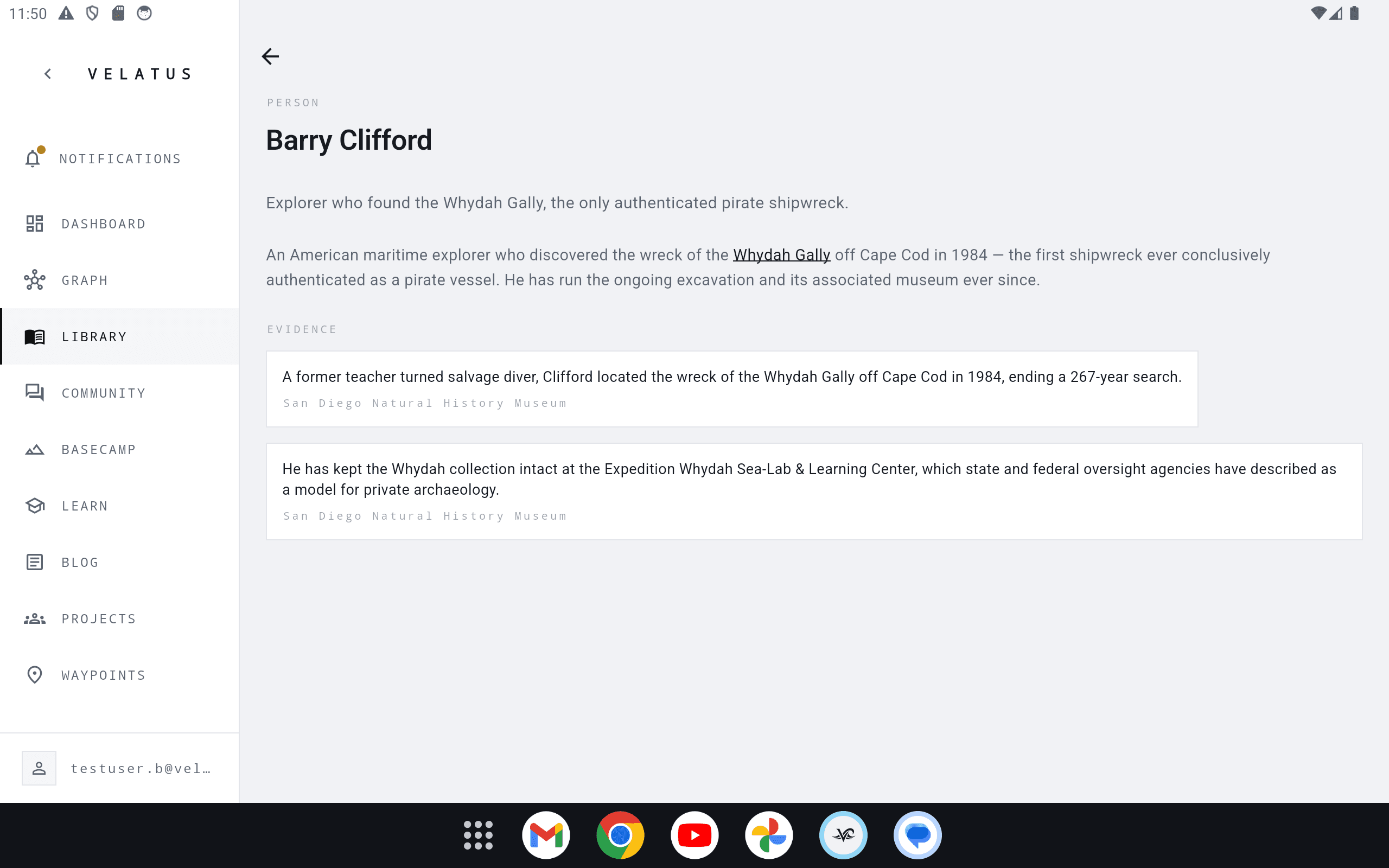 A node's detail page in the app, showing evidence citations and a working wiki-link